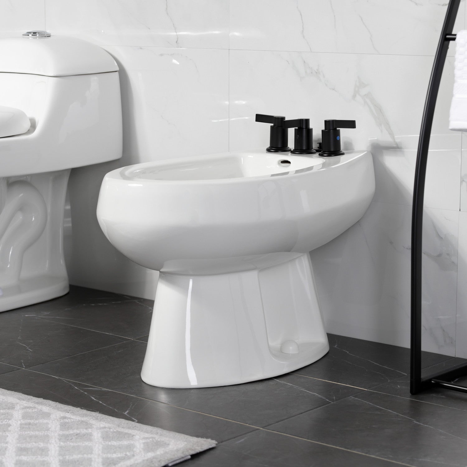 Kingston Sona KB6320NDL - NuvoFusion Three-Handle Deck Mount Vertical Spray Bidet Faucet with Brass Pop-Up, Matte Black — thumbnail 2